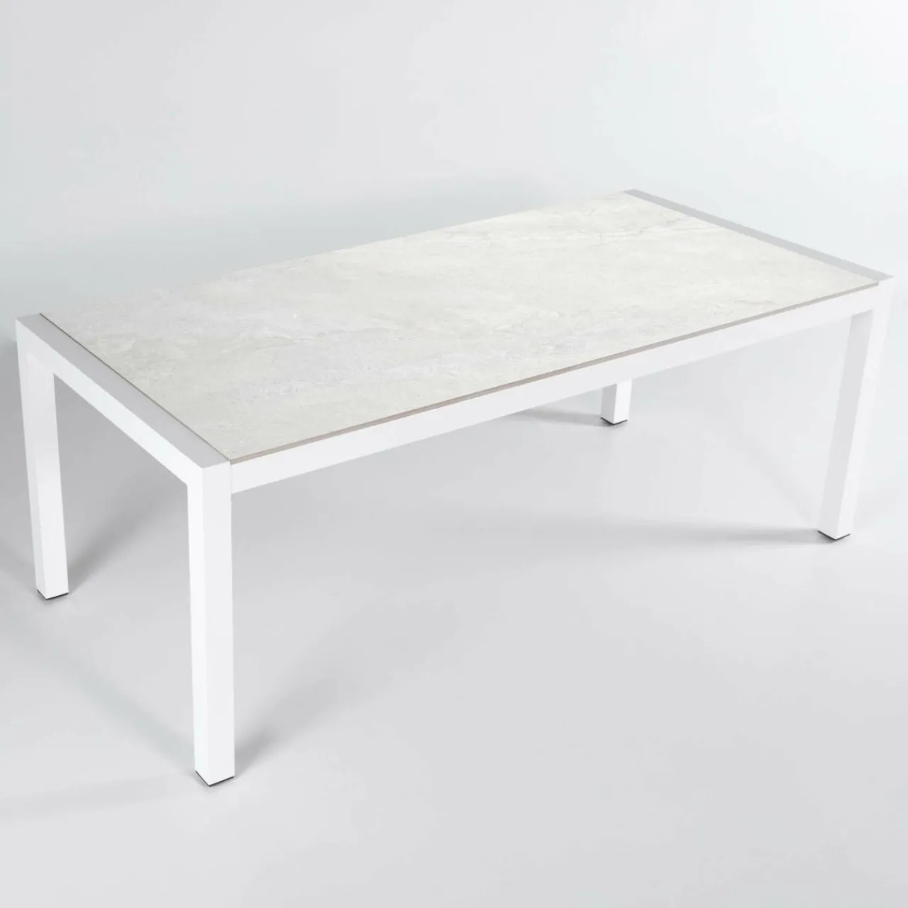 Table De Jardin|Salon De Balcon|MOBELLIA Table de jardin en aluminium et céramique 6 places (150 x 75 cm) Modena Blanc