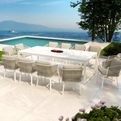 Table De Jardin|Salon De Jardin|MOBELLIA Table de jardin en aluminium et céramique 12 places (260 x 120 cm) Kore Blanc marbré