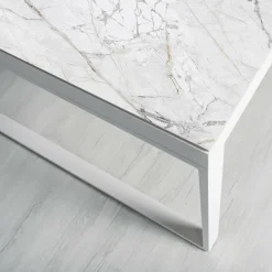 Table De Jardin|Salon De Jardin|MOBELLIA Table de jardin en aluminium et céramique 12 places (260 x 120 cm) Kore Blanc marbré