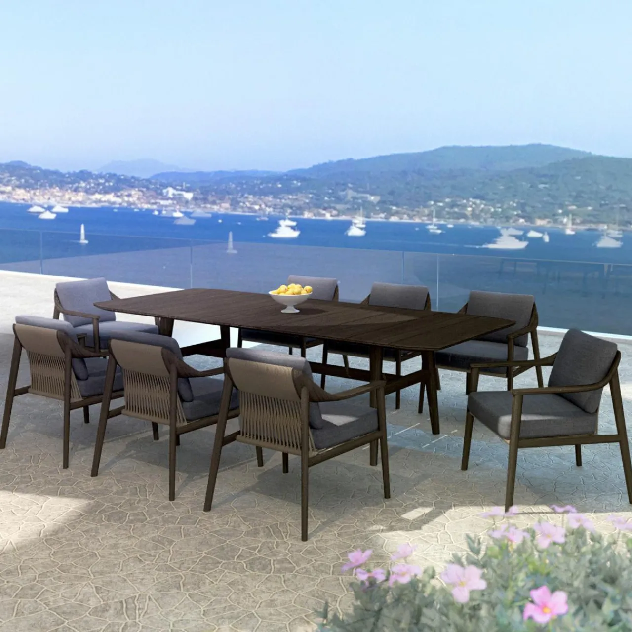 Table De Jardin|Salon De Jardin|MOBELLIA Table de jardin en bois teck 8 places (260 x 100 cm) Cap Ferrat foncé Marron