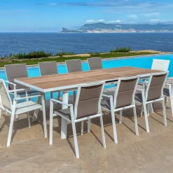 Table De Jardin|Salon De Jardin|MOBELLIA Table de jardin extensible en aluminium 10 places (260 x 96 cm) Amalfi Blanc