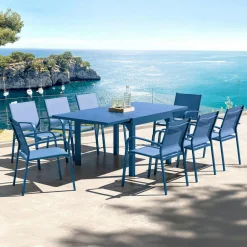 Table De Jardin|Salon De Balcon|MOBELLIA Table de jardin extensible en aluminium 8 places (90/180 x 90 cm) Murano Bleu pétrole