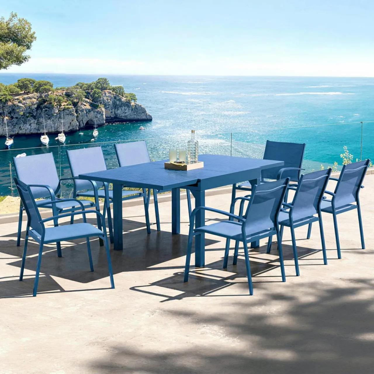 Table De Jardin|Salon De Balcon|MOBELLIA Table de jardin extensible en aluminium 8 places (90/180 x 90 cm) Murano Bleu pétrole