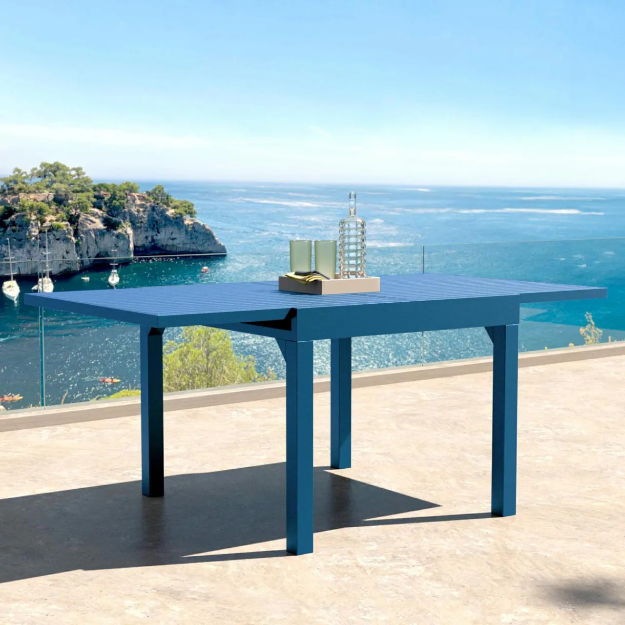 Table De Jardin|Salon De Balcon|MOBELLIA Table de jardin extensible en aluminium 8 places (90/180 x 90 cm) Murano Bleu pétrole