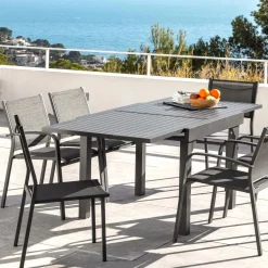 Table De Jardin|Salon De Balcon|MOBELLIA Table de jardin extensible en aluminium 8 places (90/180 x 90 cm) Murano Gris Anthracite