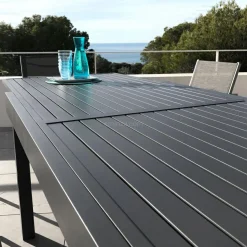 Table De Jardin|Salon De Balcon|MOBELLIA Table de jardin extensible en aluminium 8 places (90/180 x 90 cm) Murano Gris Anthracite