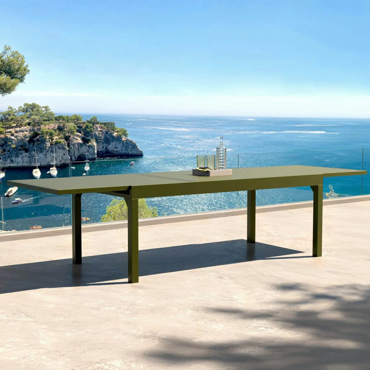 Table De Jardin|Salon De Jardin|MOBELLIA Table de jardin extensible aluminium 12 places (200/320 x 100 cm) Murano Vert olive