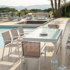 Salon De Jardin|Table De Jardin|MOBELLIA Table de jardin extensible en verre 12 places (200/320 x 100 cm) Murano Blanc