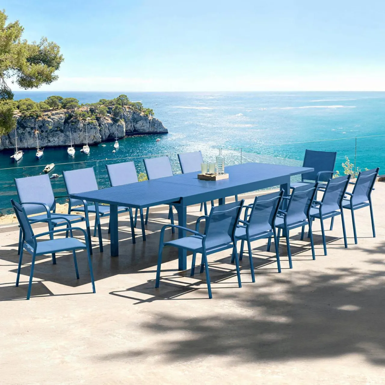 Table De Jardin|Salon De Jardin|MOBELLIA Table de jardin extensible aluminium 12 places (200/320 x 100 cm) Murano Bleu pétrole