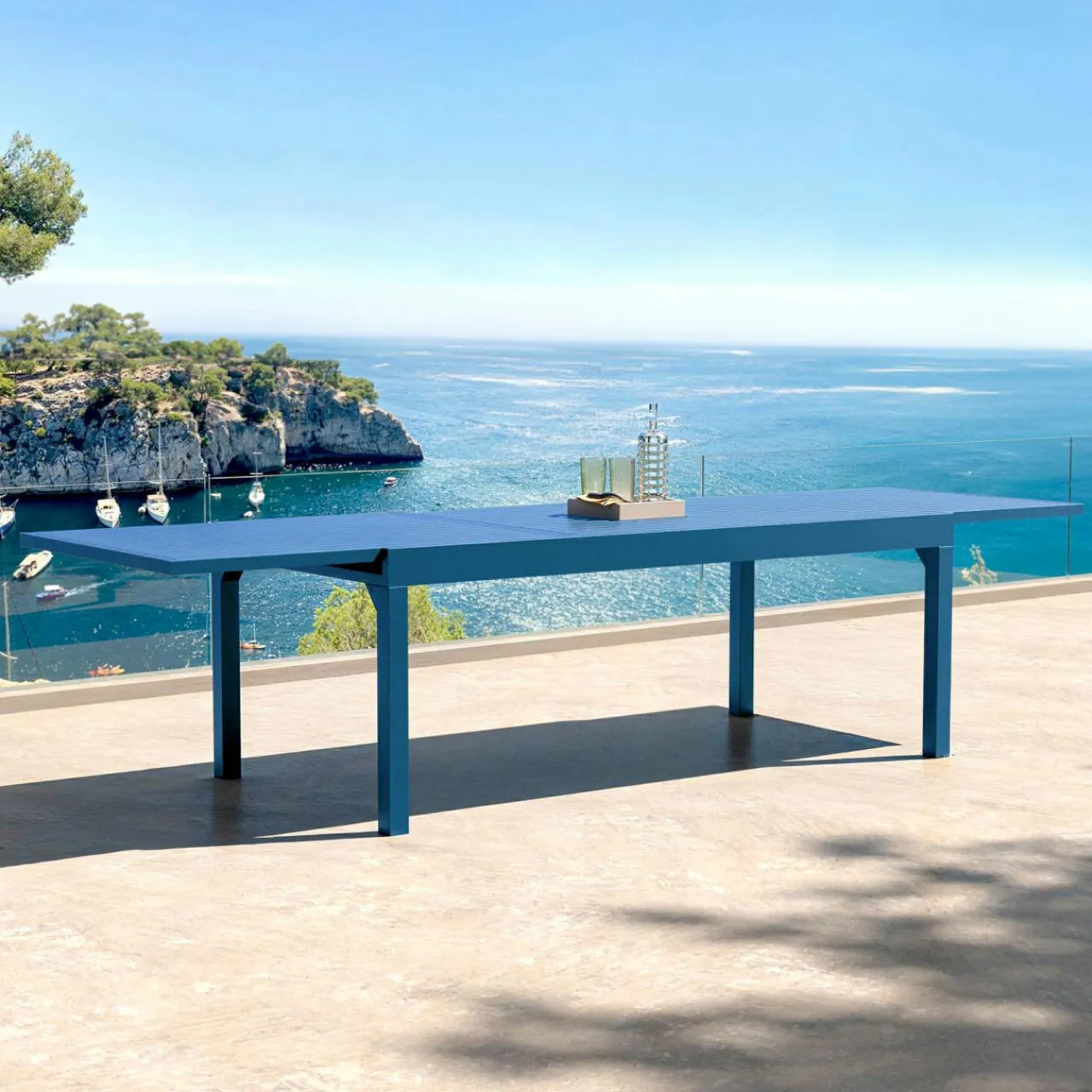 Table De Jardin|Salon De Jardin|MOBELLIA Table de jardin extensible aluminium 12 places (200/320 x 100 cm) Murano Bleu pétrole