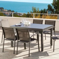 Table De Jardin|Salon De Jardin|MOBELLIA Table de jardin extensible en aluminium 10 places (135/270 x 90 cm) Murano Gris Anthracite