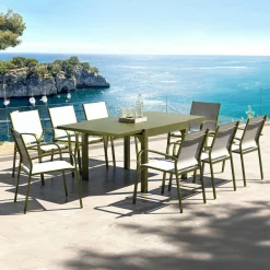 Table De Jardin|Salon De Balcon|MOBELLIA Table de jardin extensible en aluminium 8 places (90/180 x 90 cm) Murano Vert olive