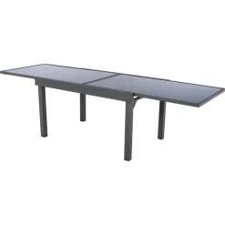 Table De Jardin|Salon De Jardin|MOBELLIA Table de jardin extensible en verre 12 places (200/320 x 100 cm) Murano Gris Anthracite