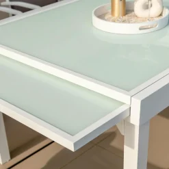 Salon De Jardin|Table De Jardin|MOBELLIA Table de jardin extensible en verre 10 places (135/270 x 90 cm) Murano Blanc