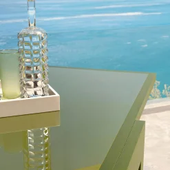 Table De Jardin|Salon De Jardin|MOBELLIA Table de jardin extensible en verre 12 places (200/320 x 100 cm) Murano Vert olive