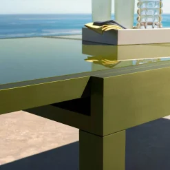 Table De Jardin|Salon De Jardin|MOBELLIA Table de jardin extensible en verre 12 places (200/320 x 100 cm) Murano Vert olive