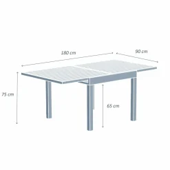 Table De Jardin|Salon De Balcon|MOBELLIA Table de jardin extensible en aluminium 8 places effet bois (90/180 x 90 cm) Murano Blanc