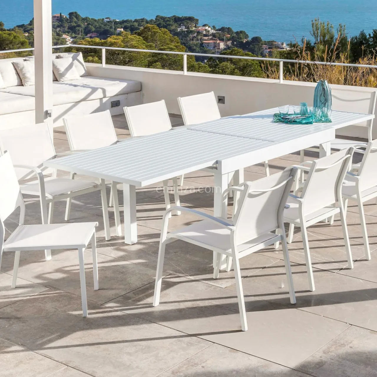 Table De Jardin|Salon De Jardin|MOBELLIA Table de jardin extensible aluminium 12 places (200/320 x 100 cm) Murano Blanc