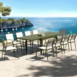 Table De Jardin|Salon De Jardin|MOBELLIA Table de jardin extensible aluminium 10 places (135/270 x 90 cm) Murano Vert olive