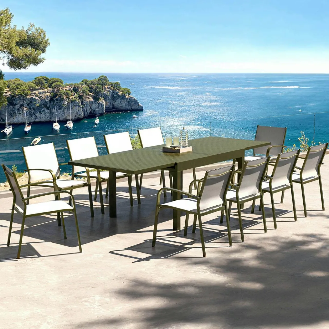 Table De Jardin|Salon De Jardin|MOBELLIA Table de jardin extensible aluminium 10 places (135/270 x 90 cm) Murano Vert olive