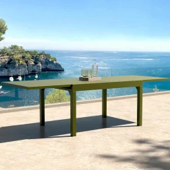 Table De Jardin|Salon De Jardin|MOBELLIA Table de jardin extensible aluminium 10 places (135/270 x 90 cm) Murano Vert olive