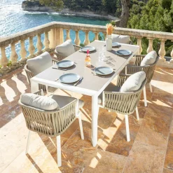 Table De Jardin|Salon De Jardin|MOBELLIA Table de jardin extensible en aluminium 12 places (195/300 x 96 cm) Amalfi Blanc