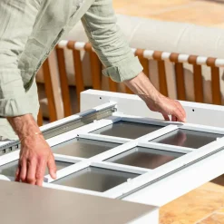 Table De Jardin|Salon De Jardin|MOBELLIA Table de jardin extensible en aluminium 12 places (195/300 x 96 cm) Amalfi Blanc