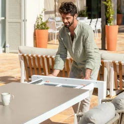 Table De Jardin|Salon De Jardin|MOBELLIA Table de jardin extensible en aluminium 12 places (195/300 x 96 cm) Amalfi Blanc