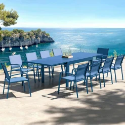 Table De Jardin|Salon De Jardin|MOBELLIA Table de jardin extensible aluminium 10 places (135/270 x 90 cm) Murano Bleu pétrole