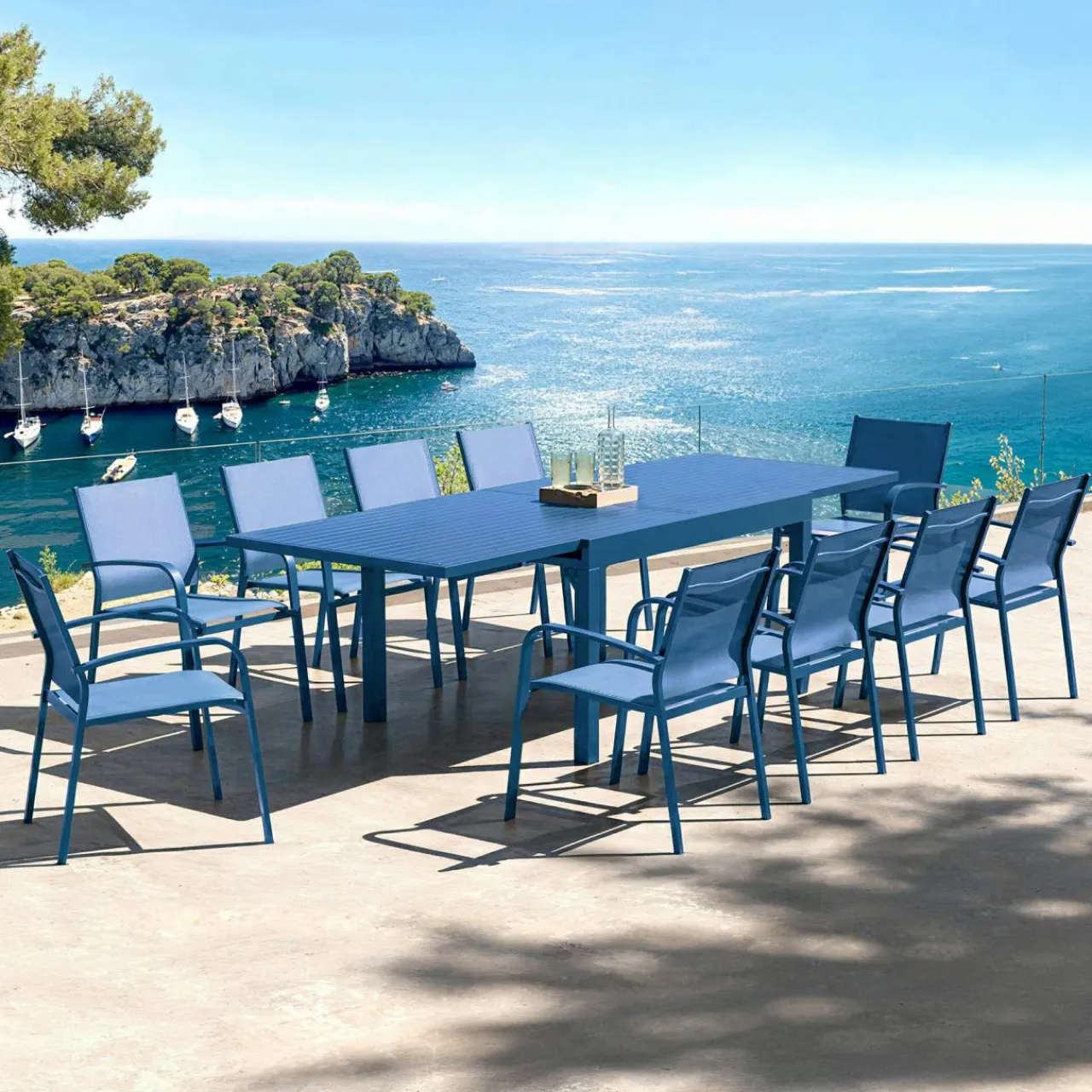 Table De Jardin|Salon De Jardin|MOBELLIA Table de jardin extensible aluminium 10 places (135/270 x 90 cm) Murano Bleu pétrole