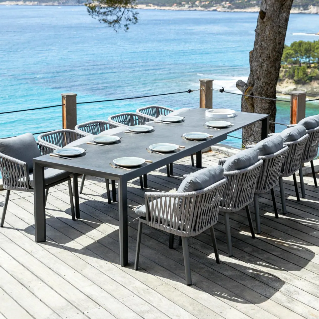 Table De Jardin|Salon De Jardin|MOBELLIA Table de jardin extensible en aluminium 12 places (195/300 x 96 cm) Amalfi Gris Anthracite