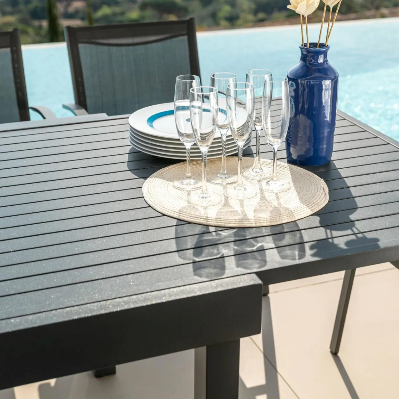 Table De Jardin|Salon De Jardin|MOBELLIA Table de jardin extensible aluminium 12 places (200/320 x 100 cm) Murano Gris Anthracite
