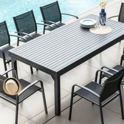 Table De Jardin|Salon De Jardin|MOBELLIA Table de jardin extensible aluminium 12 places (200/320 x 100 cm) Murano Gris Anthracite