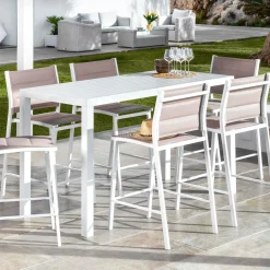 Table De Jardin|Salon De Balcon|MOBELLIA Table de jardin haute en aluminium 6 places (160 x H105 cm) Murano Blanc