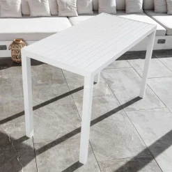 Table De Jardin|Salon De Balcon|MOBELLIA Table de jardin haute en aluminium 6 places (160 x H105 cm) Murano Blanc
