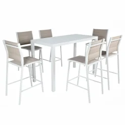 Table De Jardin|Salon De Balcon|MOBELLIA Table de jardin haute en aluminium 6 places (160 x H105 cm) Murano Blanc