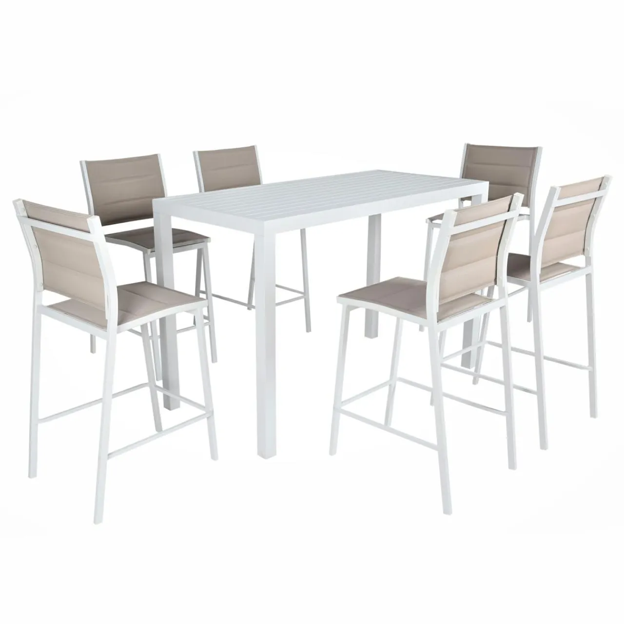 Table De Jardin|Salon De Balcon|MOBELLIA Table de jardin haute en aluminium 6 places (160 x H105 cm) Murano Blanc