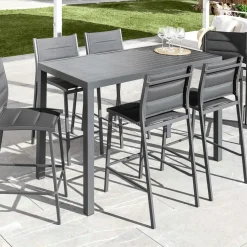 Table De Jardin|Salon De Balcon|MOBELLIA Table de jardin haute en aluminium 6 places (160 x H105 cm) Murano Gris Anthracite