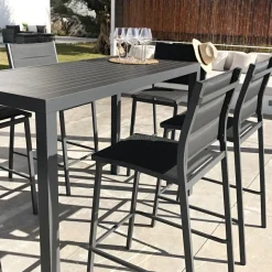 Table De Jardin|Salon De Balcon|MOBELLIA Table de jardin haute en aluminium 6 places (160 x H105 cm) Murano Gris Anthracite