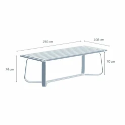 Table De Jardin|Salon De Jardin|MOBELLIA Table de jardin rectangulaire en aluminium 10 places (240 x 100 cm) Long Beach cendré Blanc