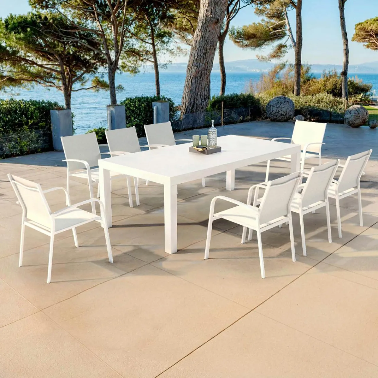Table De Jardin|Salon De Jardin|MOBELLIA Table de jardin rectangulaire aluminium 8 places (210 x 100 cm) Murano Blanc