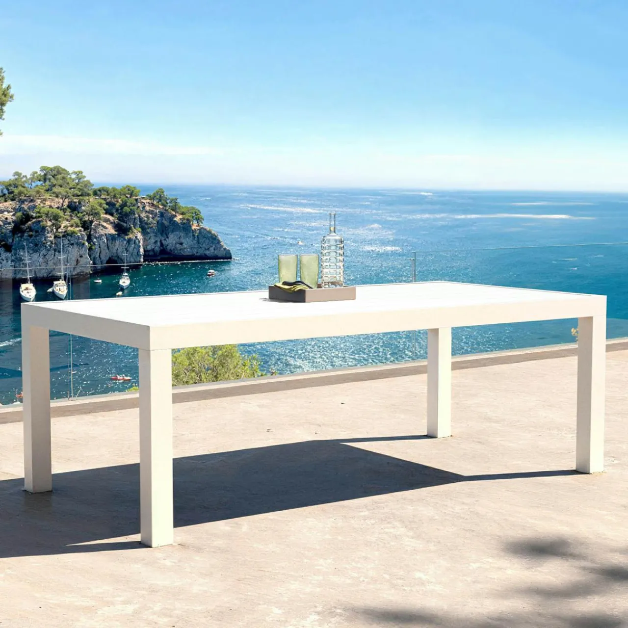 Table De Jardin|Salon De Jardin|MOBELLIA Table de jardin rectangulaire aluminium 8 places (210 x 100 cm) Murano Blanc