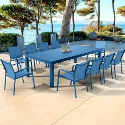 Table De Jardin|Salon De Jardin|MOBELLIA Table de jardin rectangulaire aluminium 10 places (240 x 120 cm) Murano Bleu pétrole