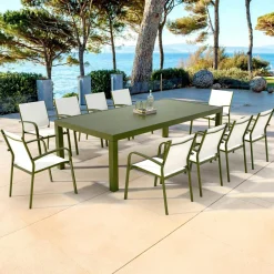 Table De Jardin|Salon De Jardin|MOBELLIA Table de jardin rectangulaire aluminium 10 places (240 x 120 cm) Murano Vert olive