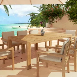 Table De Jardin|MOBELLIA Table de jardin rectangulaire en bois d'acacia 8 places (215 x 110 cm) Bornéo Naturel