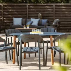 Table De Jardin|Salon De Jardin|MOBELLIA Table de jardin ronde en aluminium 8 places (D149 cm) Monte Carlo Gris Anthracite