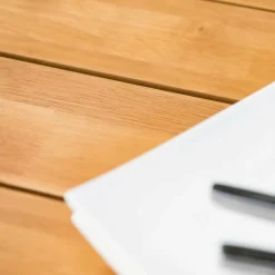 Table De Jardin|Salon De Jardin|MOBELLIA Table de jardin ronde en aluminium et bois teck 8 places (D140 cm) Bali Blanc