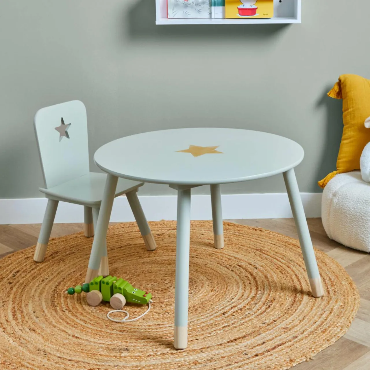Petit Meuble Enfant|EMINZA Table enfant bois (H44 cm) Stars e Vert