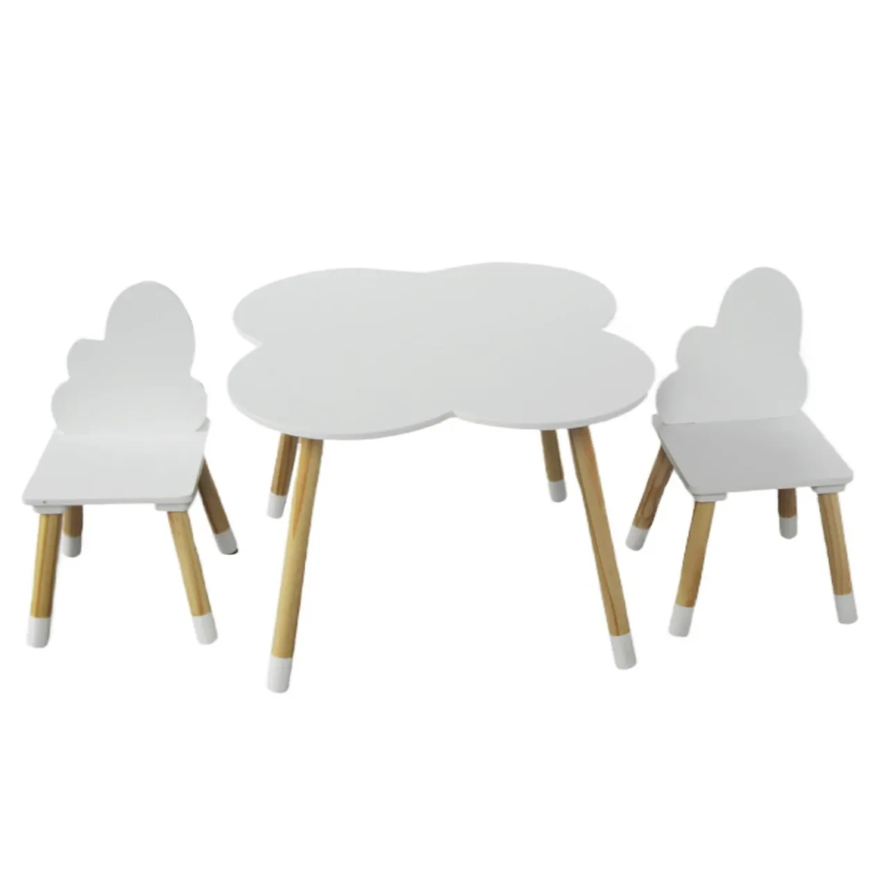 Petit Meuble Enfant|EMINZA Table et 2 chaises enfant bois nuage (H44 cm) Lilou Blanc