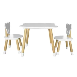 Petit Meuble Enfant|EMINZA Table et 2 chaises enfant bois (H44 cm) Oursons Blanc